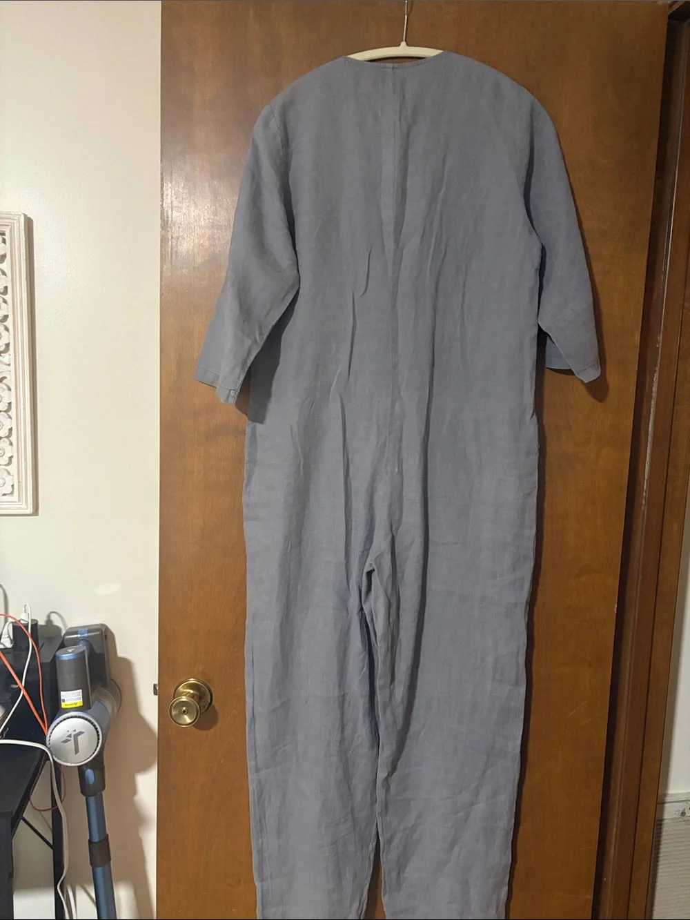 ZARA Gray Linen-Blend Button Front Jumpsuit